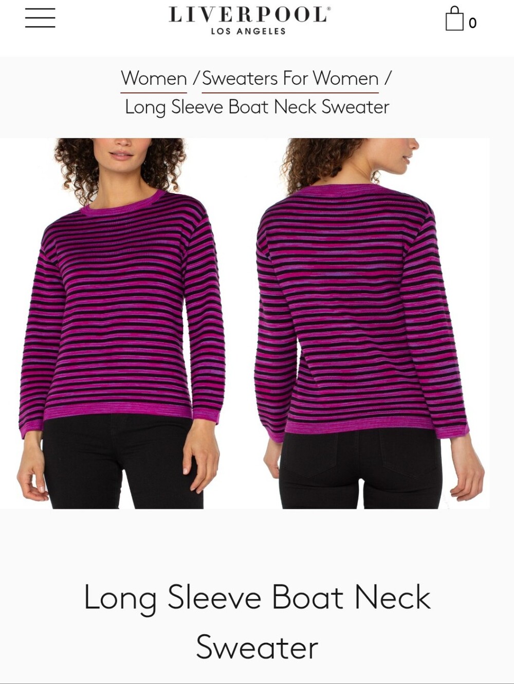 Liverpool Boatneck Crew Sweater M Purple/Black